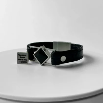 Women's Path bracelet with black agate and hidden personal message