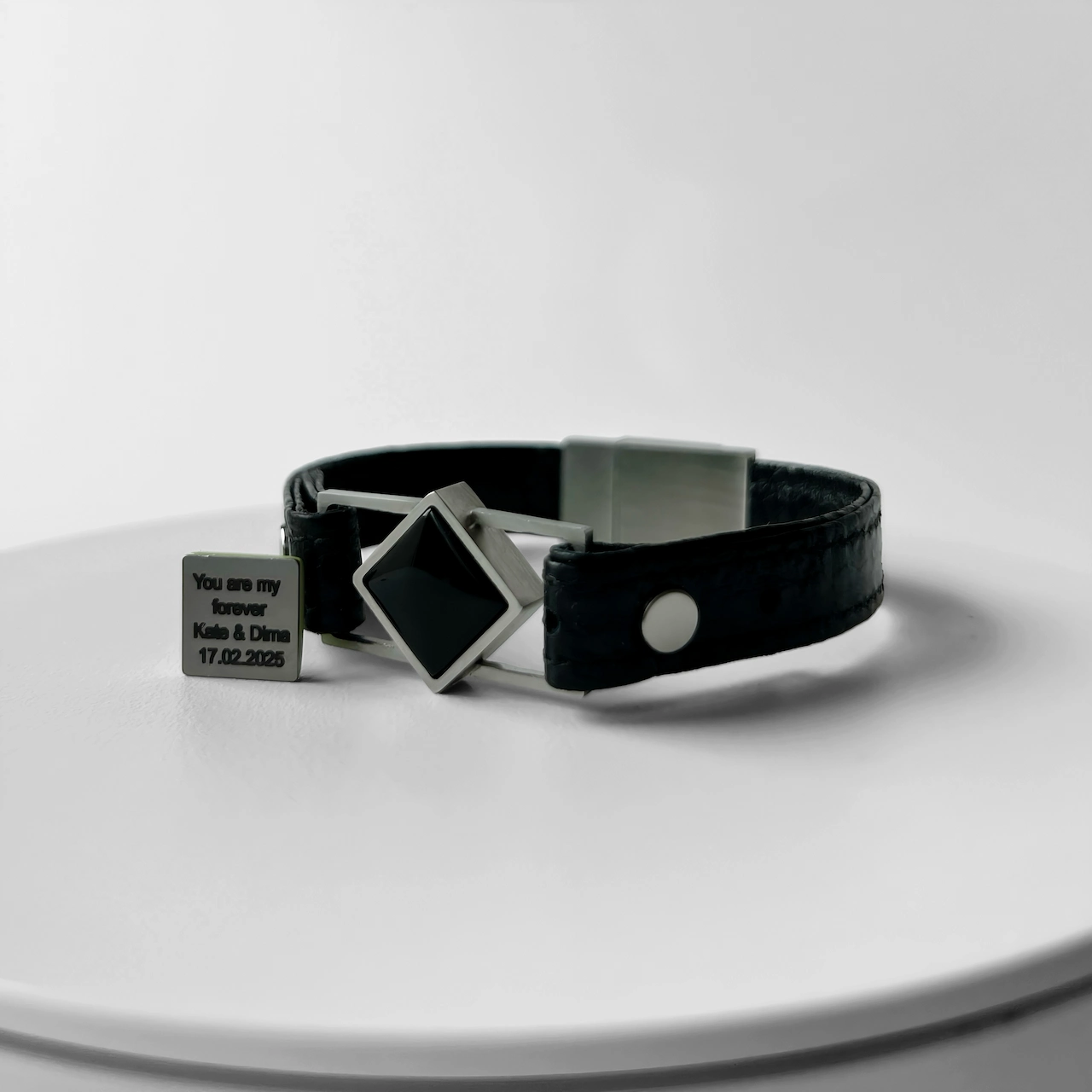 Women's Path bracelet with black agate and hidden personal message